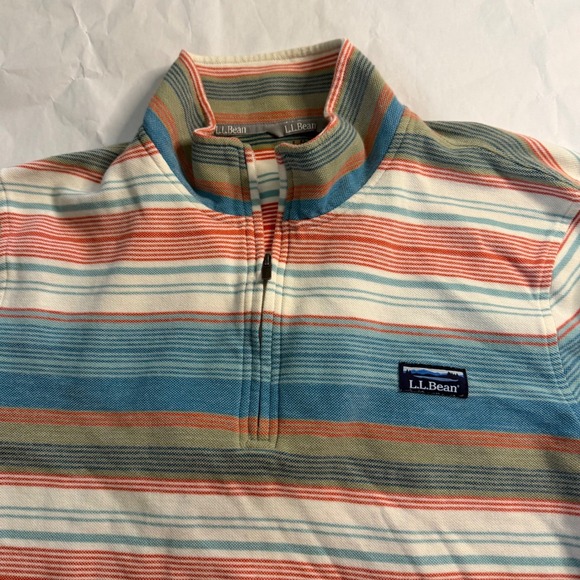LL Bean Mens Comfort Stretch Pique Striped 1/4 Quarter Zip Fleece Pullover XXL - Picture 2 of 7